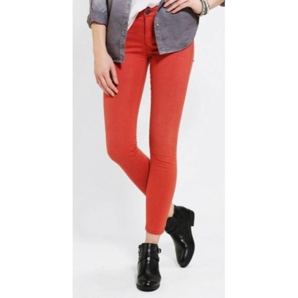 BDG Womens Red Mid Rise Twig Ankle Skinny Jeans 27 - Picture 1 of 6